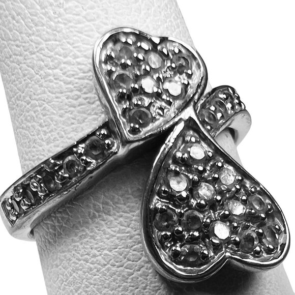 Sterling Silver Double Heart Ring CZ Crystal Zirconia Accents sz 9 Promise Ring - Picture 3 of 7